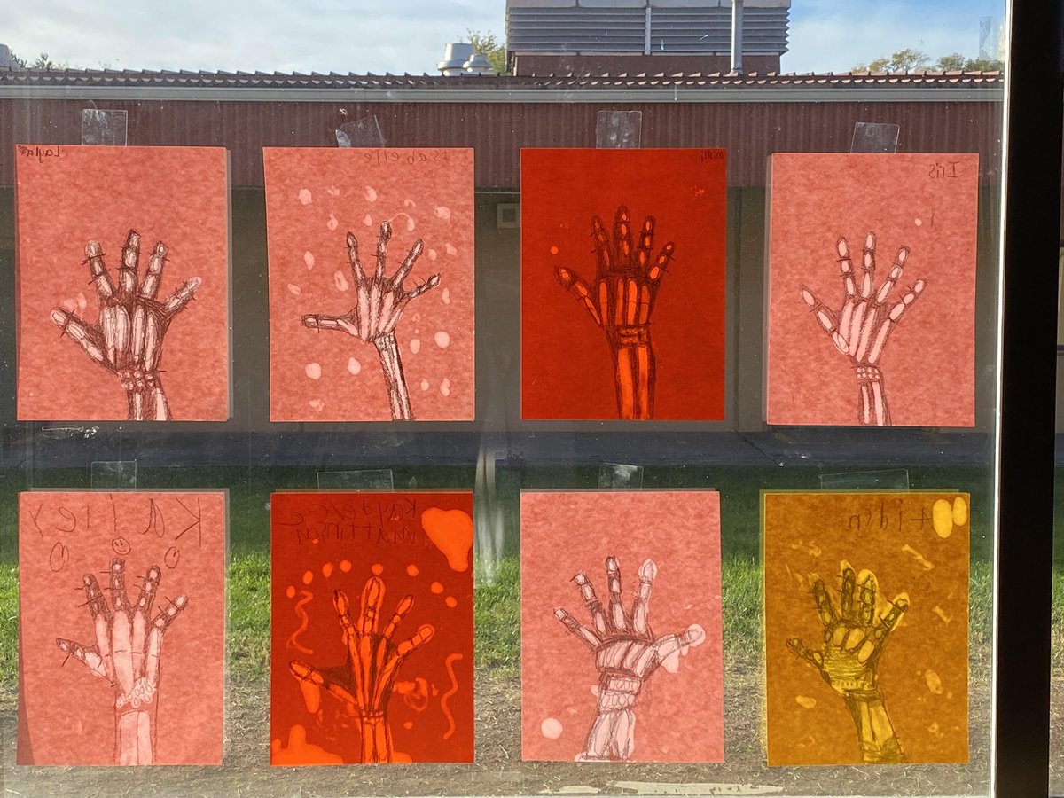 HighlandHillsES's tweet photo. #HuskyNationFallCelebration It’s the perfect time of year to study the Skeletal System! 3rd grade used their own hands to make this realistic, x-ray art project! https://t.co/IU2N70AMuZ