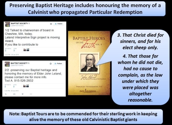 weecalvin1509's tweet photo. Our learned friend Ted from @BaptistTours out and about this week, giving 5 point #Calvinist John Leland an honourable mention on social media. These 5 point Calvinist Baptists are worth recommending. #BaptistHeritage #BaptistDoctrine #Calvinism #oldpaths #ParticularRedemption https://t.co/LvH45UuXFr