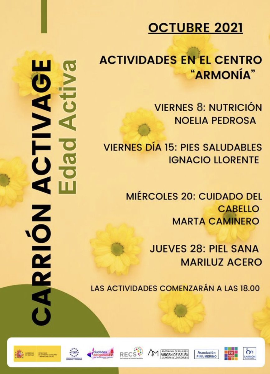 EstibalizGonza's tweet photo. Vamos terminando el mes de #octubre, un mes dedicado a nuestros mayores y a la #salud  en #CarriondelosCondes Cerramos las jornadas #CarriónActivage donde hemos aprendido mucho con profesionales aquí. #TalentoKm0 Gracias! @fempcomunica @Imserso #RECS @LuciaMBores @jmoterosanz https://t.co/Pcr7c7SmeY