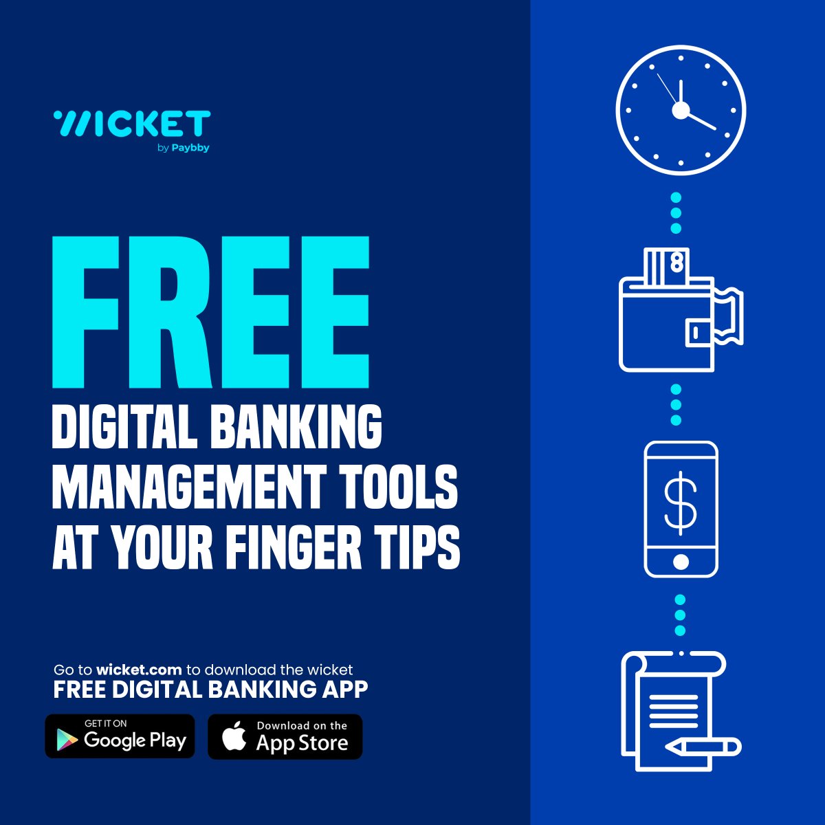 The Wicket Banking App made to offer FREE digital banking management tools directly from your mobile device! 

Download the app today at hubs.li/H0-fKcL0 to experience our services firsthand! 

#wicketbanking #wicket #onlinebanking