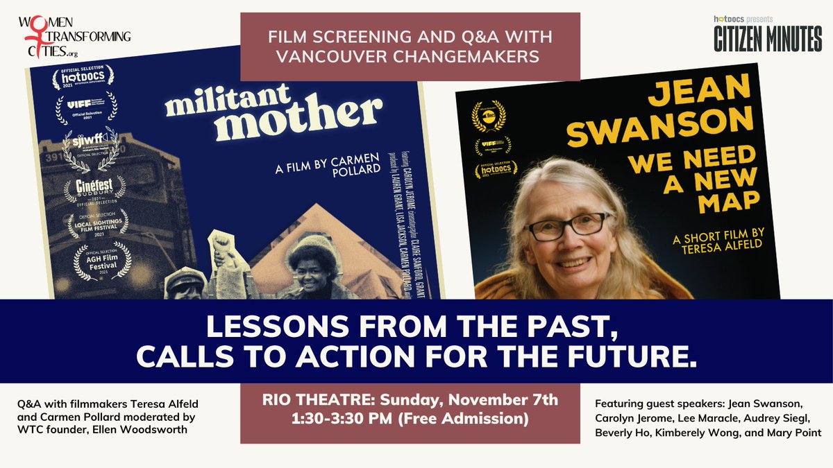 womentcities's tweet photo. WTC &amp; @hotdocs host a free documentary screening and panel discussion @RioTheatre Nov. 7th (1:30-3:30 PM) w/ change-makers &amp; filmmakers @theseepollard &amp; @teresaalfeld moderated by @ellenwoodsworth REGISTER: https://t.co/FefBQj4Psp https://t.co/oudE2DwgXE