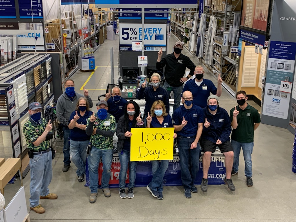 1000 Day Injury Free!!!! MST@Lowe's 453 Springfield Ohio practices safe behaviors each day. This MST family wants everyone to go home the same way they came in.....SAFE!
Congratulations team! 
I am so proud of you all!