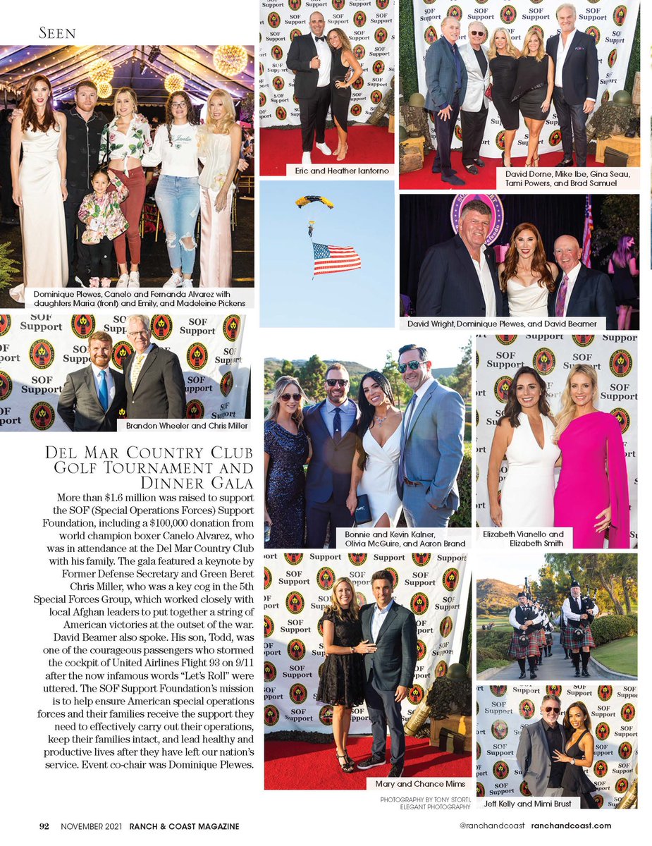 ScottYoffeComms's tweet image. Hot off the press is the #November issue of @RanchandCoast showcasing last month’s #SOFSupport #Golf Tournament and #Dinner #Gala at the #DelMarCountryClub - it was a great event that raised $1.6 million for #American #SpecialOps and their #families #RanchandCoast #DMCC #SOF