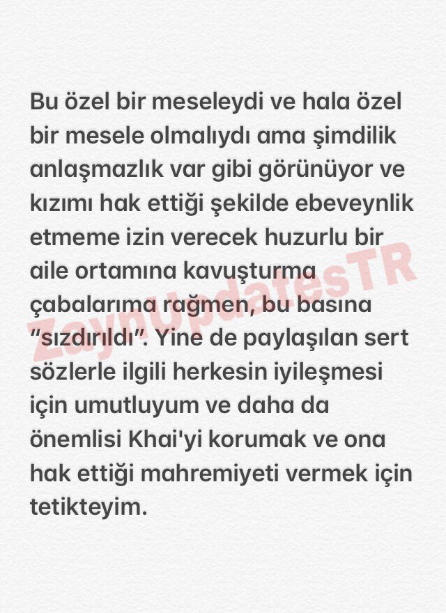 ZaynUpdatesTR's tweet photo. Zayn, kızı Khai’nin basına sızdırılan fotoğrafları ve aile içinde yaşadığı çatışma hakkında: https://t.co/jf6M6gUiXb