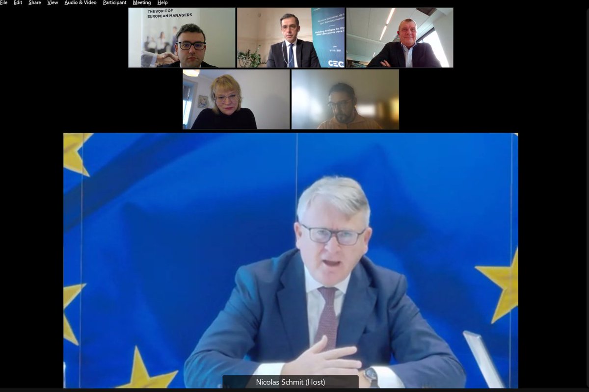 CEC_Managers's tweet photo. Exchanging overtly with @NicolasSchmitEU on current #EUsocial priorities - from gender equality to #telemanagement, from just transition to skills.
#SustainableLeadership is key in these turbulent times and #SocialDialogue a resource. https://t.co/DLngnXaigy