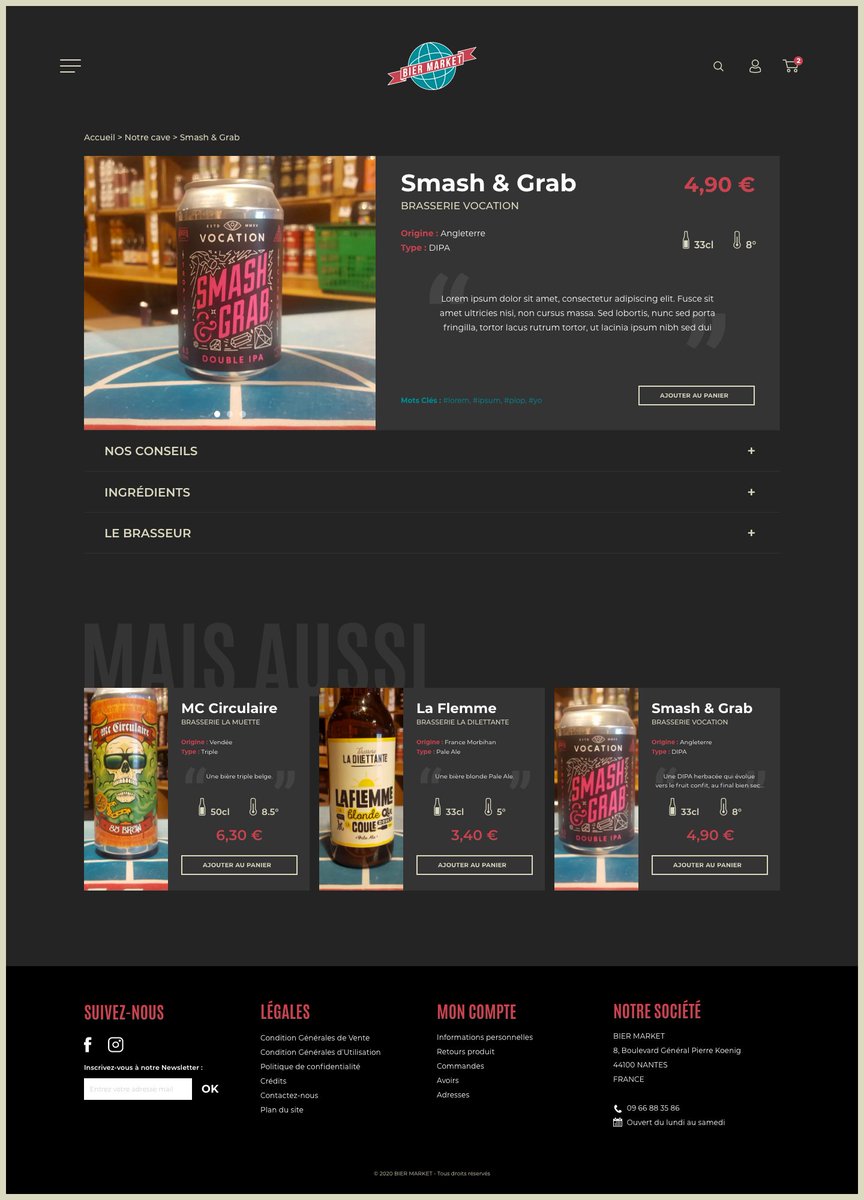 DimitryGiffard's tweet photo. Création graphique du site de e-commerce du Bier Market. Le Bier Market est un bar à bières situé à Nantes, celui-ci propose des bières artisanales belges et du monde.

https://t.co/DAvKmmKd4W

#webdesign #ecommerce #graphisme https://t.co/r5QXHkXYjg