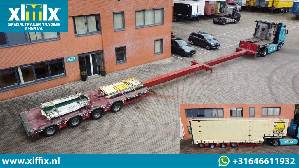 #Meusburger 2 x  #extendable #Semi-lowloader
MY 2016
4 steering / lift axles
#Length trailer: 1.350 + 780 + 730 cm.
Length bed: 970 + 780 + 730
#Electric Side curtains
- Remote control for curtains axles #schwerlast #heavy-haulage #zwaartransport #length-transport #exceptional