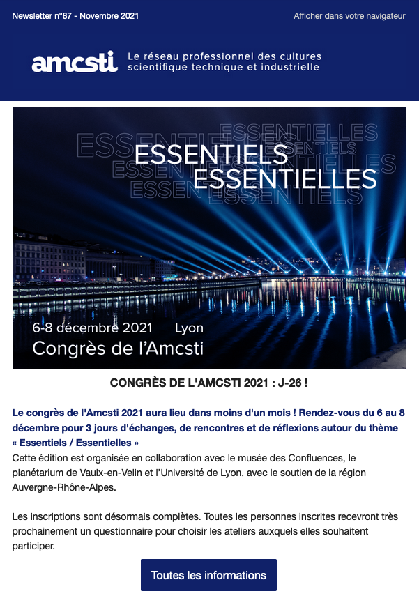 Amcsti's tweet photo. [Newsletter]
📅 Congrès #Amcsti2021
💉 Contenus #vaccins sur l'#AMCritique
🖤 Hommage à Sylvie Fortin
📰 Actus #CSTI 
🎙️ Entretien avec @CelineLiret 
📣 Annonces #AnnonceCSTI

Toutes les actus du réseau sont dans notre newsletter de novembre : https://t.co/eF9IxDZU67 https://t.co/ha3UVAOhkb