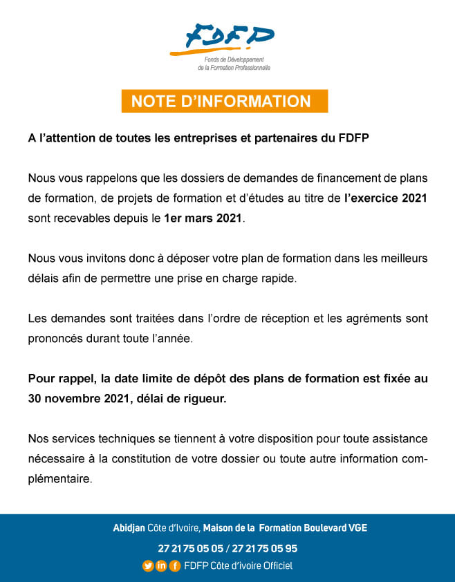 fdfpciofficiel's tweet photo. ✅[INFORMATION]📢
#FDFPCotedIvoire #PlanDeFormation #ProjetDeFormation #ProjetEtude https://t.co/HQVPu0noXN