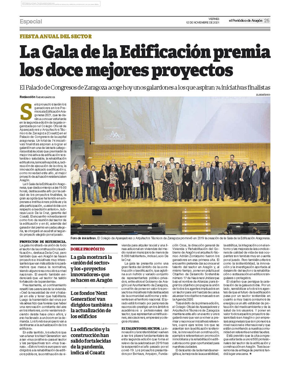 ¡Pocas horas quedan para conocer a los ganadores a los #PremiosEdificación de la II Gala Aragonesa de la Edificación! 🎉🎉

¡Suerte a todos los candidatos finalistas a estos premios!👏👏👏