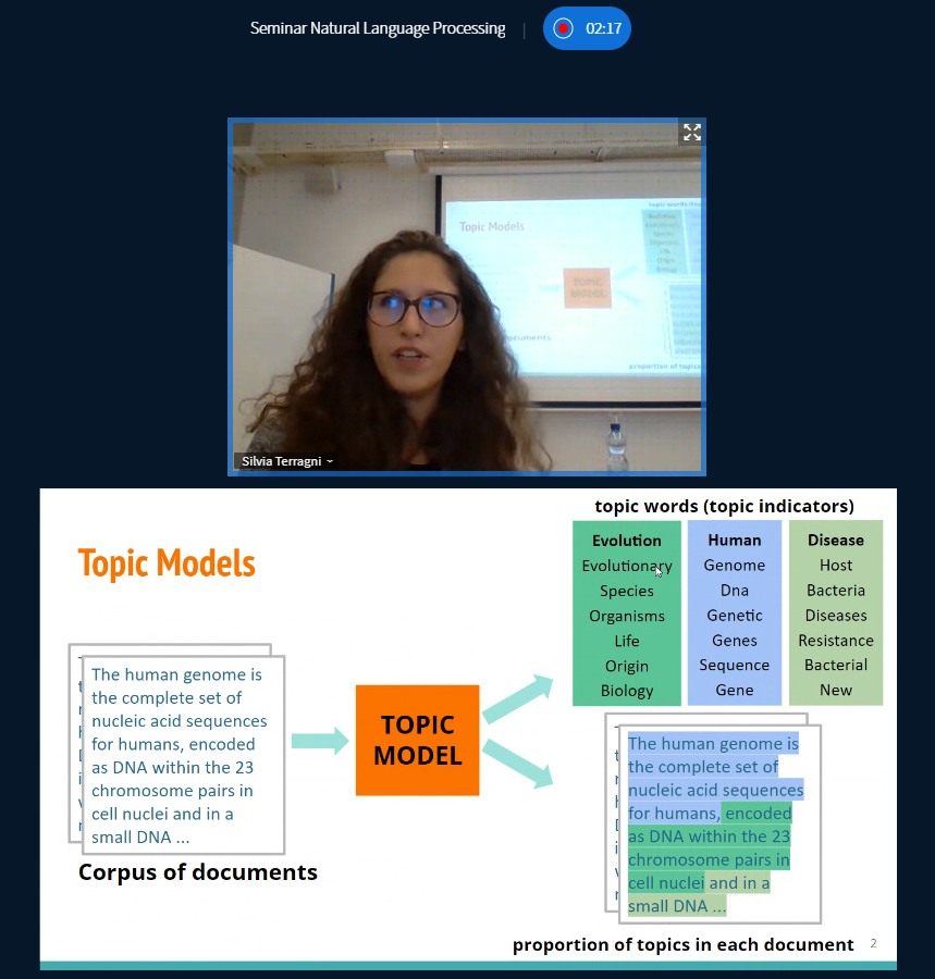 maemst's tweet photo. Today in our #NLP #NaturalLanguageProcessing seminar of @unibern @researchdigisus: @TerragniSilvia of @unimib presents her reseach about #TopicModels, #LatentDirichletAllocation #LDA and much more. Now live on https://t.co/qhnt9VzOup https://t.co/cZqRJ92T9G