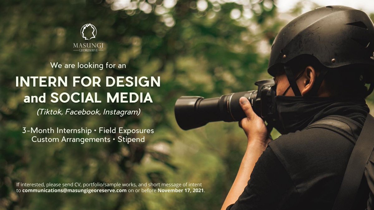 MasungiGeo's tweet photo. We are looking for a social media and design intern to join our team! 🙌 The role will revolve around producing designs and social media content that will boost our campaigns, and will be further customized with the successful applicant/s.
#sciencetelling #tiktok #conservation https://t.co/1UA352gvuE