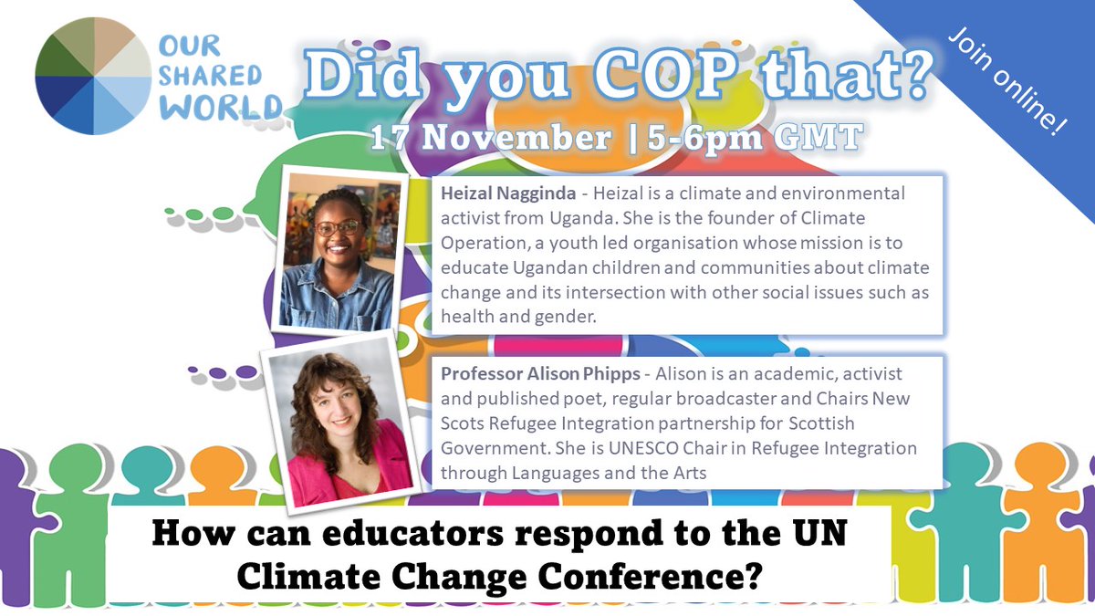 We're excited that we'll be joined by Heizal Nagginda of Climate Operation in Uganda, and Alison Phipps, UNESCO Chair in Refugee Integration through Languages and the Arts. We'll hear their takes and then move into collaborative discussion. Join us online:
eventbrite.co.uk/e/our-shared-w…