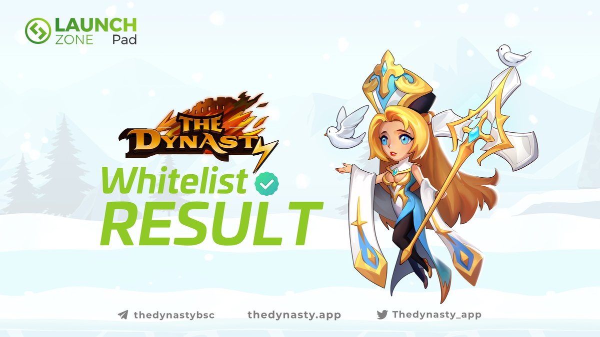 launchzoneann's tweet photo. #theDynasty Whitelist Result is out! 🎉🎉

🤩 No wait - it's time to announce who can attend Whitelist Round. Congratulations! 

https://t.co/BlZg1CTB2Y

☝🏼 You can the result here

🙌🏻 Don't forget #theDynasty IDO is on Launchzone today at 1 PM UTC! 😍 https://t.co/qqOPSzFaIs