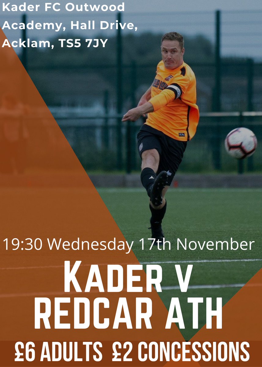 Our attention turns to a big match against <a href="/redcarathleticf/">Redcar Athletic FC</a> in the <a href="/NorthRidingFA/">North Riding FA</a> senior cup 🏆 

*Please note there is an admission charge and it is the minimum set under cup rules*

We would love to see a healthy crowd! 

<a href="/NRFLOfficial/">North Riding League</a> <a href="/nmaddo/">Neil maddison</a> <a href="/WinterJeff/">Jeff Winter</a> <a href="/TonyIncenzo/">Tony Incenzo TV/Radio football reporter 🇮🇹 🇮🇪</a> <a href="/Kader_FC/">Kader Football Club</a>