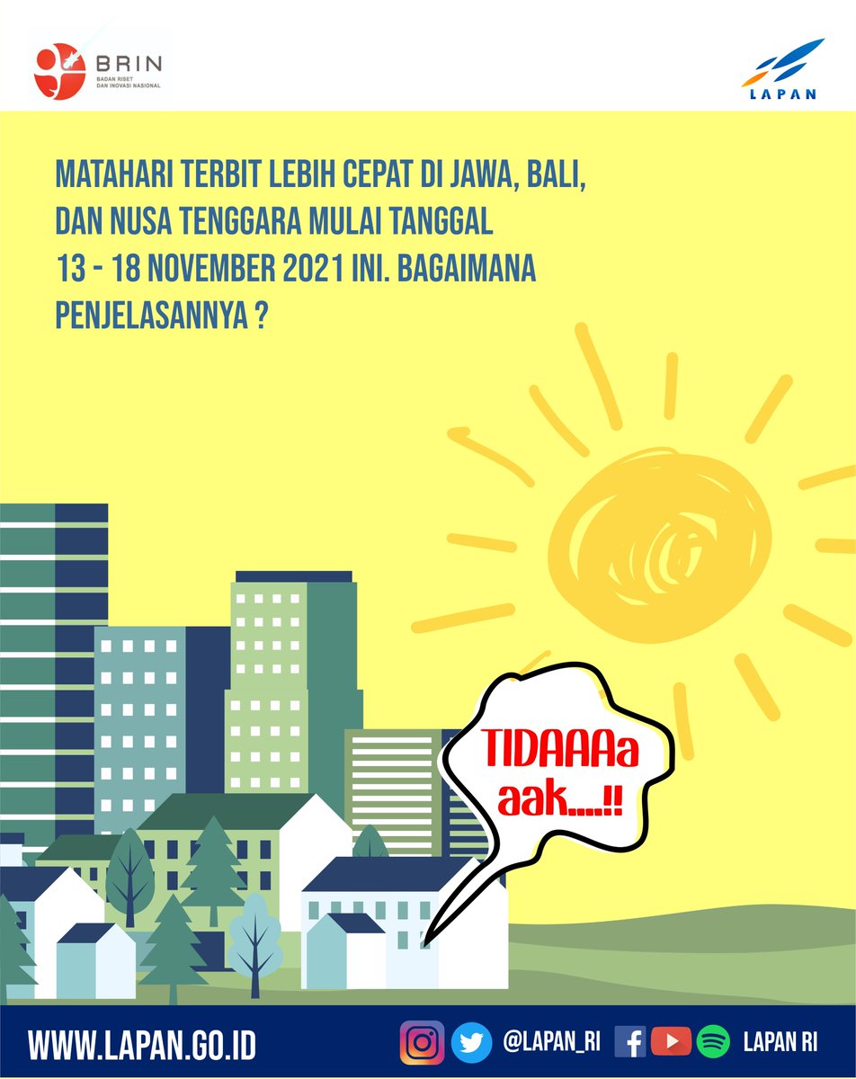 ORPA_BRIN's tweet photo. Halo Sobat Antariksa, Matahari akan terbit lebih awal pada 13-18 November 2021. Yuk simak penjelasannya di https://t.co/uFrV4uFNDD
#matahari #terbit #awal #fenomena #antariksa #BRIN #LAPAN_RI #BRIN #Indonesia https://t.co/j3ZFLLK0pB