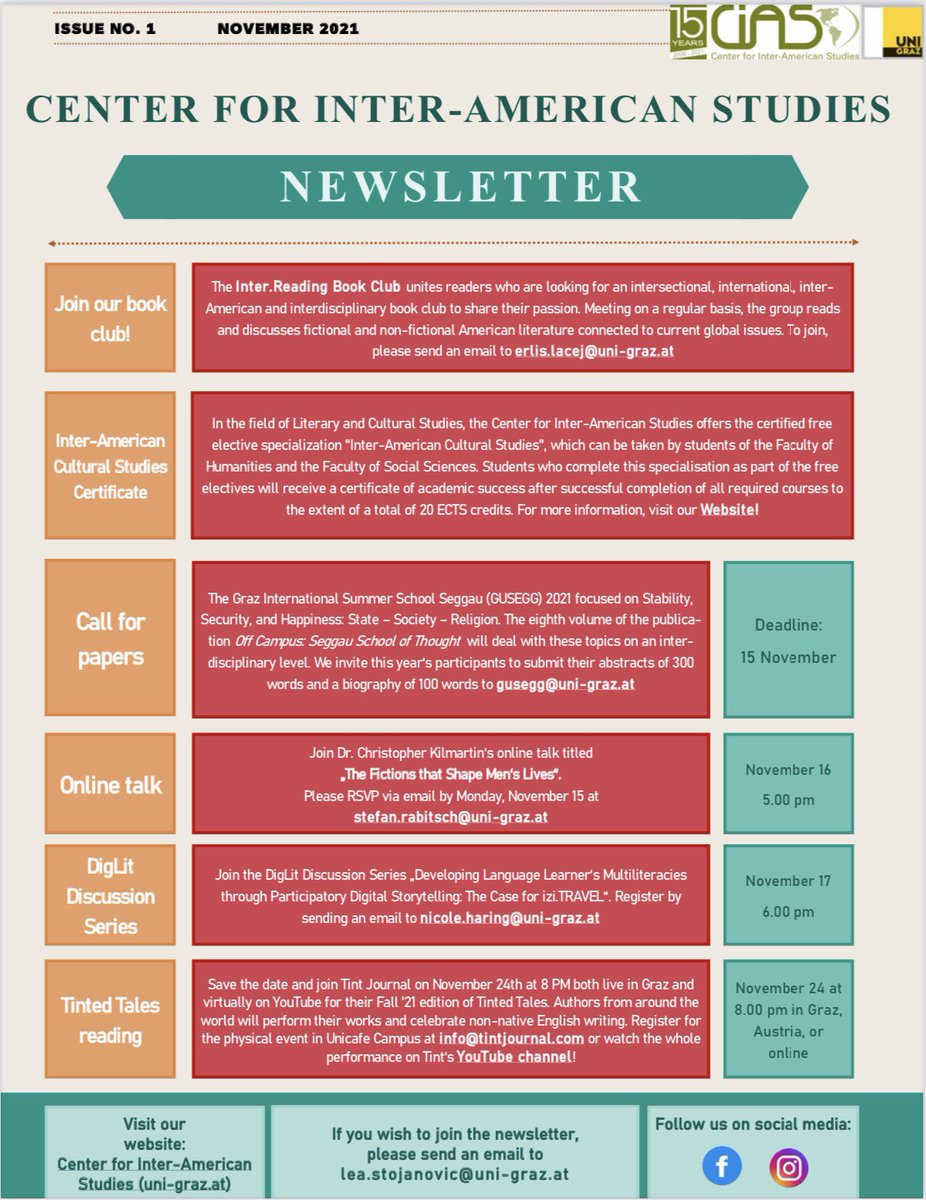 CIASGraz's tweet photo. C.IAS Newsletter 
1st Issue: November 2021 ‼️

If you wish to subscribe to this newsletter, please send an email to lea.stojanovic@uni-graz.at or visit our website: https://t.co/r3fsdpIS7e https://t.co/oe9cXgjDBn