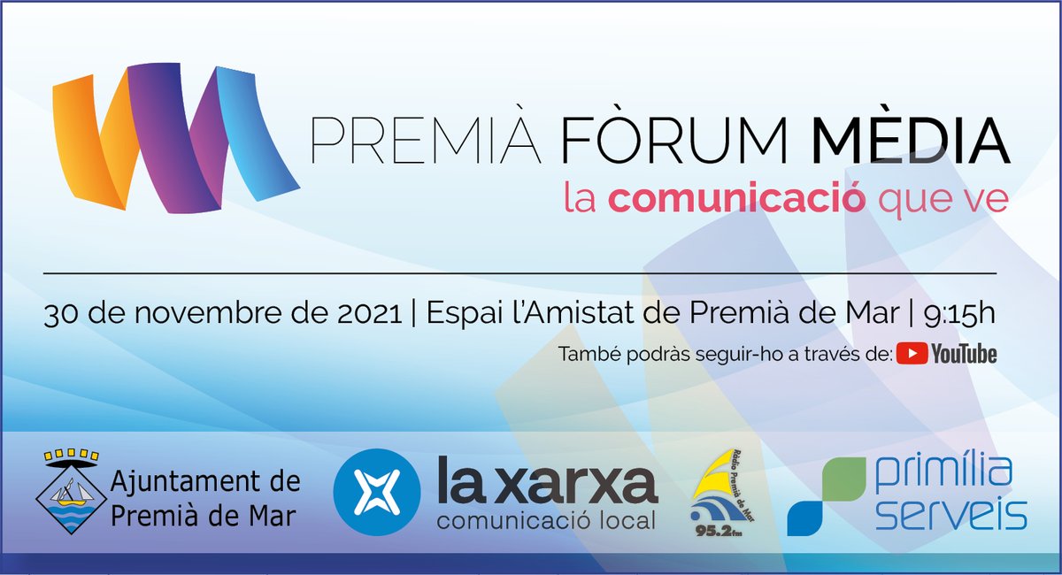 PremiaMedia_'s tweet photo. 🔵Fòrum Mèdia 2021
📻Un espai de reflexió sobre la producció de les ràdios locals i l'ampliació dels canals de distribució d'aquesta oferta.
❗️Reserva't el dia 30 de novembre
❗️Els reptes actuals de la comunicació local
📆30 de novembre #PremiadeMar https://t.co/lgNdUGZyju