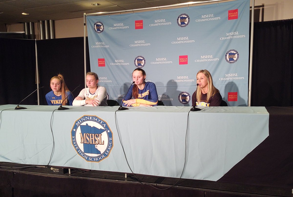 pcraymo's tweet photo. Minneota Vikings press conference. Vikings sweep the Gators 25-15 25-14 25-11. Play Walker-Hackensack-Akeley at 3pm Friday. #StateVB #klqp https://t.co/QzGtS2LTeA