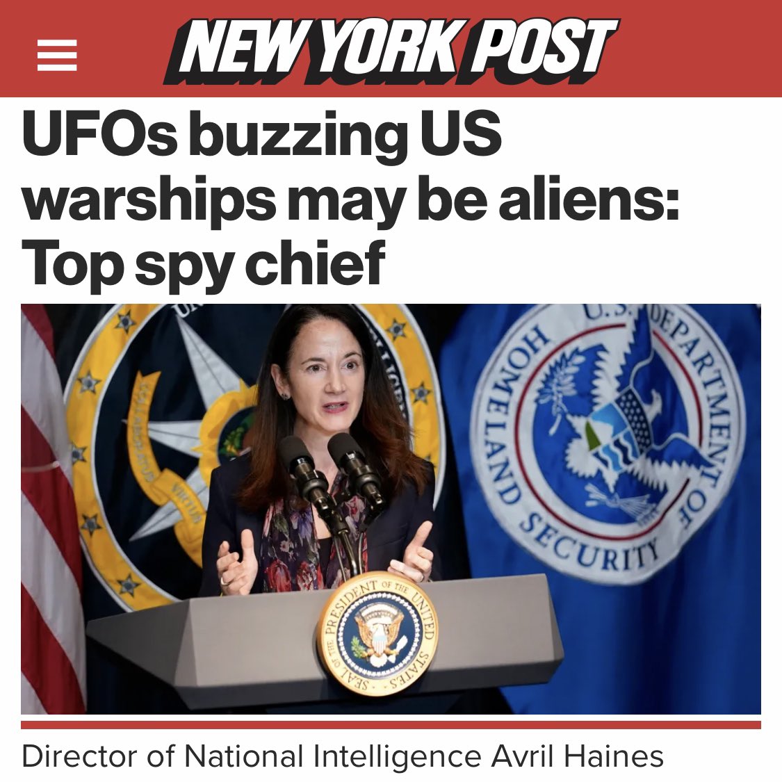 JeremyCorbell's tweet image. Welcome to a brave new world that acknowledges the UFO reality…

Avril Haines, the Director of National Intelligence…

“Always there’s also the question of ‘is there something else that we simply do not understand, which might come extraterrestrially?”

nypost.com/2021/11/11/ufo…