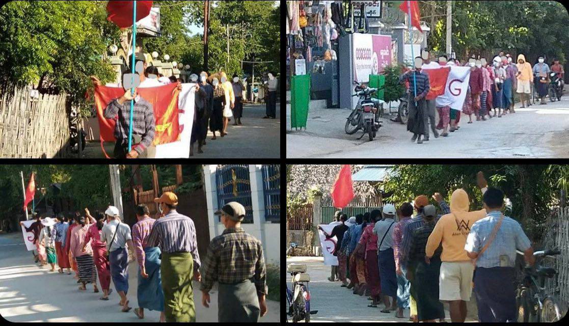 julinooooo's tweet photo. Locals of ShweBo Tsp protested against Genocidal Military as their daily mission since the coup. #WarCrimesOfJunta #Nov12Coup #WhatsHappeningInMyanmar https://t.co/AB98R3NBg0