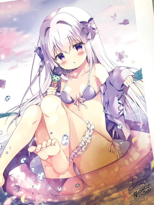 メロンさんの水着ましろちゃん複製原画にサイン描き〜🖋✨ 