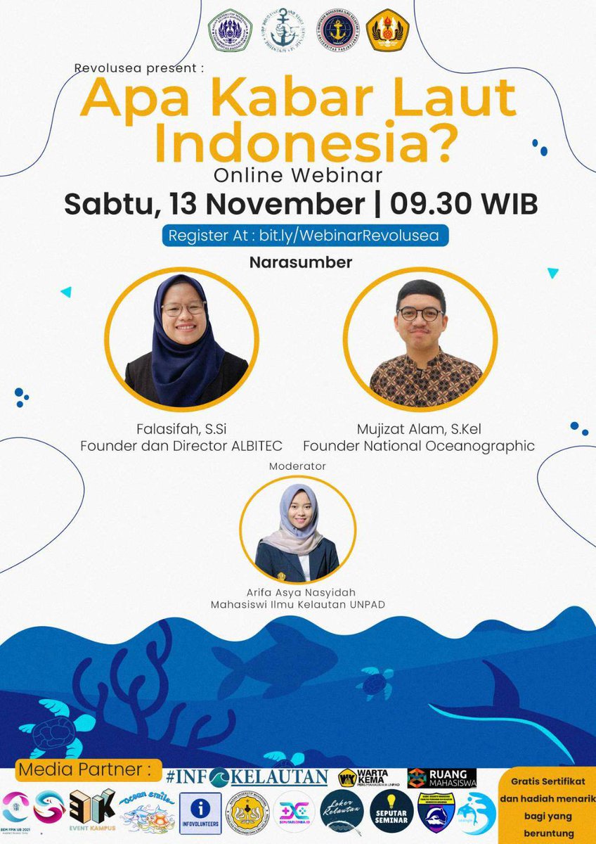 Halo!
Revolusea merupakan salah satu project mahasiswa Ilmu Kelautan UNPAD yang diadakan berdasarkan keresahan dan bentuk kepedulian terkait maraknya ancaman pencemaran laut dan degradasi kualitas ekosistem pesisirdan lautan di Indonesia. 
Tertarik?
CEK SELENGKAPNYA DI IG HIMAIKA