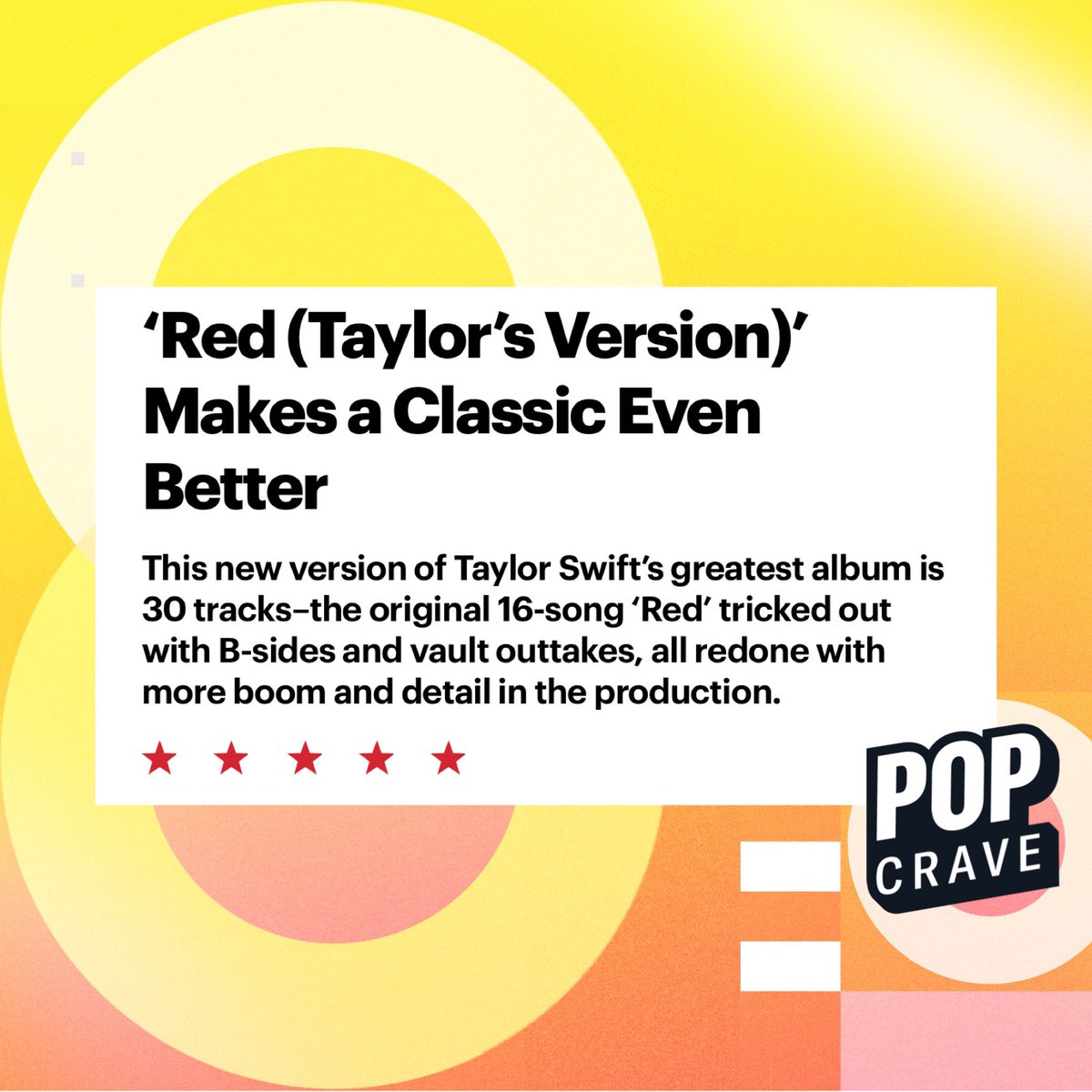 PopCrave's tweet photo. #RedTaylorsVersion by Taylor Swift has received 5/5 stars by @RollingStone. 

🔗: https://t.co/NHTpMEHH9C https://t.co/TFMjQ204ZU