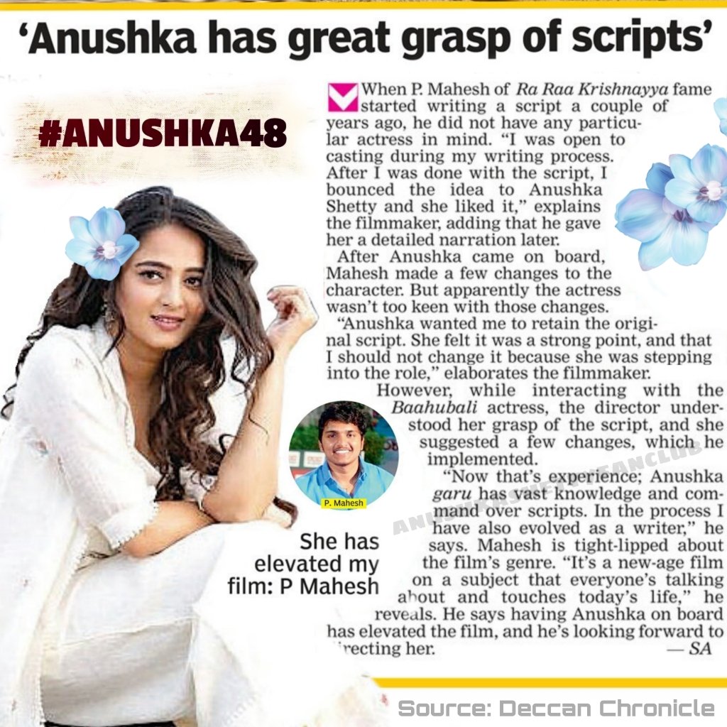 sweetyanushkafc's tweet photo. '@MsAnushkaShetty garu has a great grasp of scripts' says #Anushka48 Director #MaheshBabuP garu! 💯

#AnushkaShetty #UVCreations
#LadySuperstarAnushkaShetty https://t.co/tZwNMNUeeb