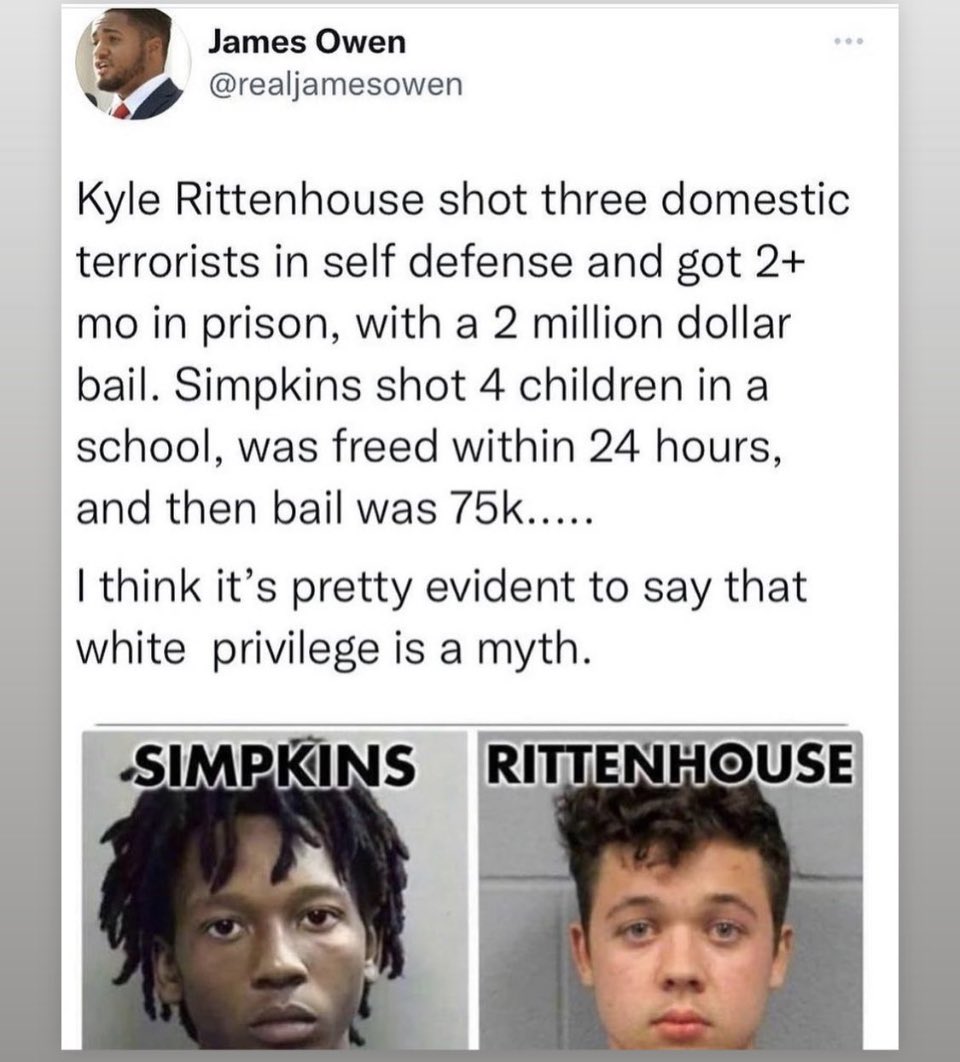 TheRightMelissa's tweet photo. “White Privilege” #KyleRittenhouseIsGuilty 
No https://t.co/1cfqgeVOSC