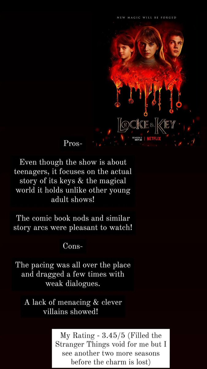 ShamilMak's tweet photo. My Quick and Short Review of Locke &amp; Key Season Two #Netflix #myreview #geek #comic #LockeAndKey #lockeandkeyseason2 #season2 #LockeandKey2 https://t.co/svWBnXATBv