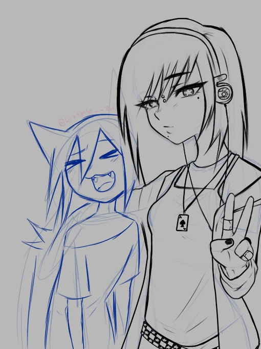 idk if ill ever finish this cus im not in the mood to do clean lineart rn but, heres a sketch of me (da artist) and bloopy...... an oc vs the artist if u will lol 