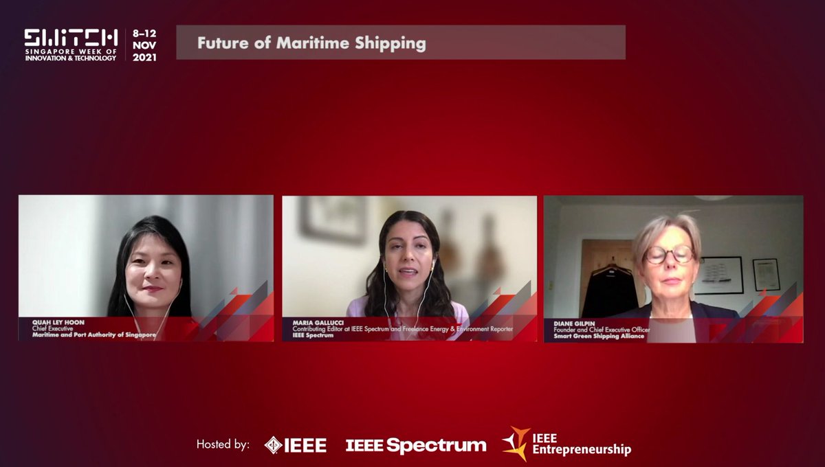 MPA_Singapore's tweet photo. #MPA CE, Quah Ley Hoon, Diane Gilpin (Founder and CEO of Smart Green Shipping Alliance) and Maria Gallucci (Contributor Editor of IEEE Spectrum) came together to discuss the Future of Maritime Shipping at #switch2021. https://t.co/6nPWocHBEQ