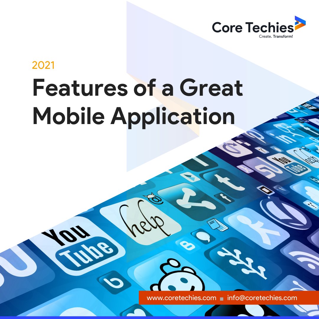 CoreTechies's tweet image. What are the features of a great mobile application? Find out 
#coretechies #mobilapps #mobileappdevelopment #itcompany #features #flutter #developers #java #javascript #webdesign