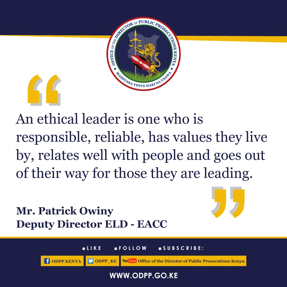 How do we define an ethical leader.... @ODPP_KE

#HakiNaUsawa
#ODPPCafe
#Integrity