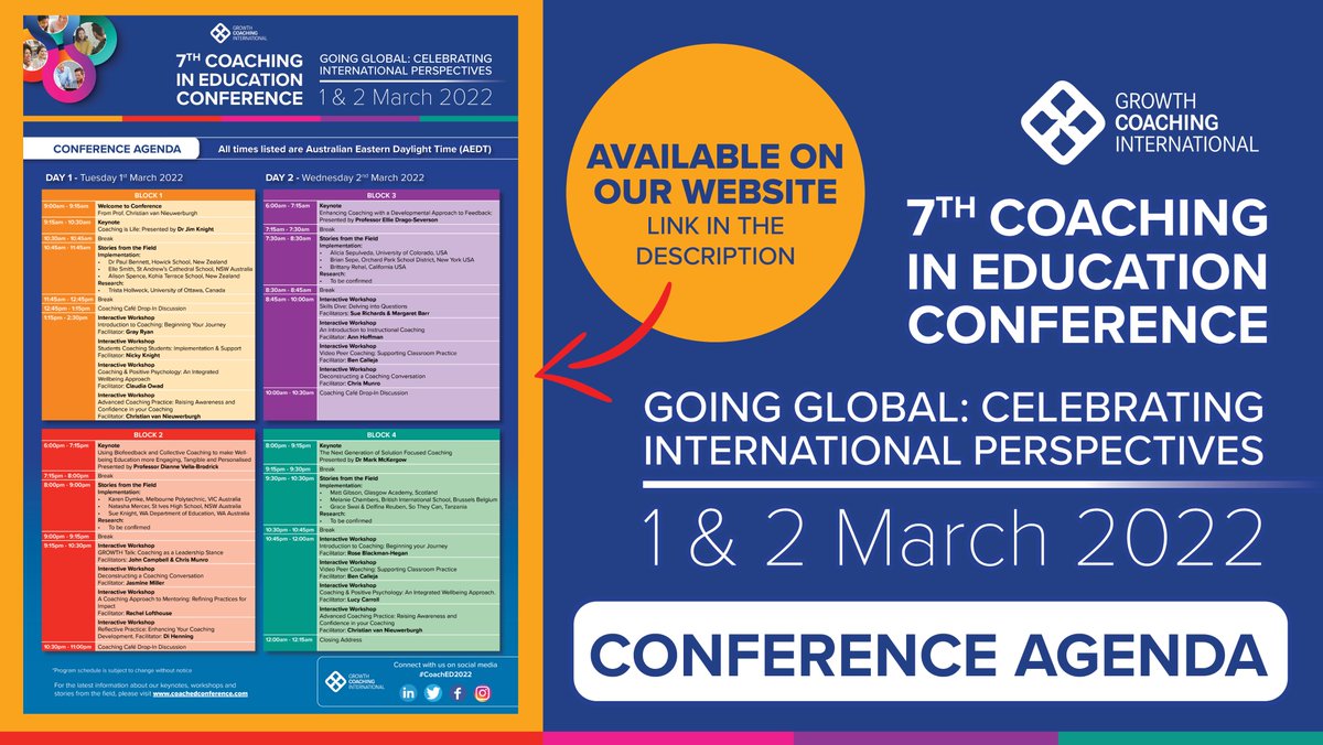 gcieducation's tweet photo. Our 7th #Coaching in #Education Conference Agenda is out now!

AGENDA: https://t.co/BSObZMAm8N

WEBSITE: https://t.co/0Ut5J1eeyr

#educoach #AussieED #ISEdCoach #edchat #coacheducation #coachingHE #edleaders #SLTchat #satchat #edleadership #coachEd #EdChatNZ #EdChatIE #AsiaEd https://t.co/UMOzbKUrLz