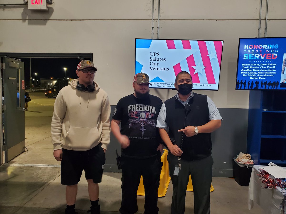 Lonestar Night Manager Ernesto Resendez presenting our night employees with a UPS commemorative hat and a special veterans pin.  Thank you for your service