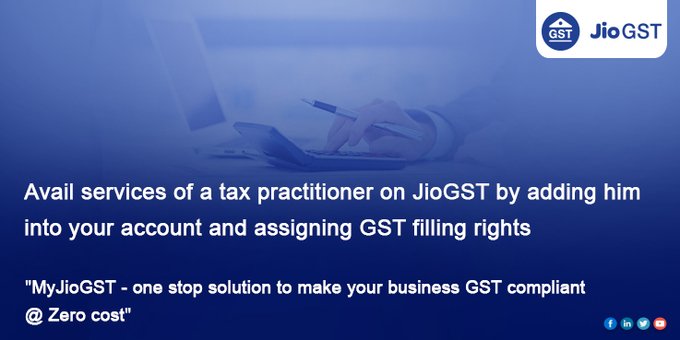 JioGST's tweet photo. Tax payer can choose a tax practitioner and add him into the account to file GST returns seamlessly. Download the JioGST Desktop application here: https://t.co/wqbff5rwYw
Click here to file the returns on the #JioGST cloud application: https://t.co/gangB2oltl https://t.co/Ycz147qaJP