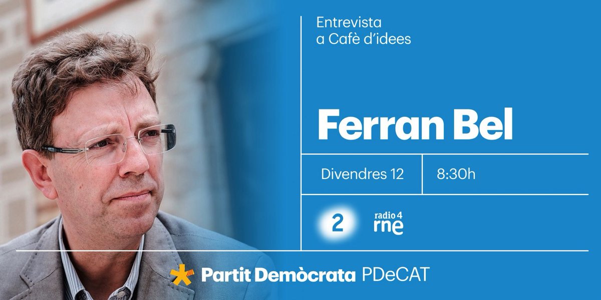 Pdemocratacat's tweet photo. ☕ Bon dia, avui a les 8:30 h @Ferran_Bel serà entrevistat per @GemmaNierga al @cafedidees_rtve 

Podreu seguir l'entrevista a #La2 @RTVECatalunya i @radio4_rne 👇🏽

📺 https://t.co/VQTVhmBV00
📻 https://t.co/qteURdIpkS https://t.co/kKsgoZZWnE
