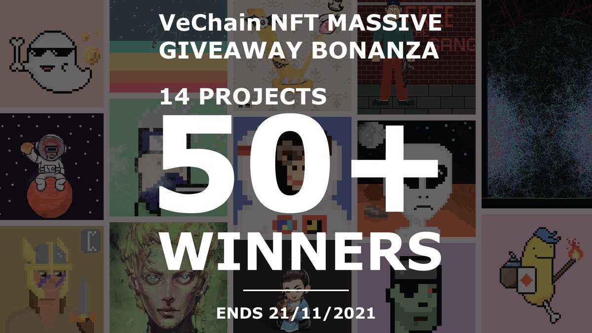 crypt0hipp0's tweet photo. 🎊 VeChain NFT Giveaway Bonanza 🎊

Celebrating the VNFT scene with a MASSIVE prize pool. Biggest ever?

🔥 14 NFT projects, 50+ winners 🔥

1️⃣ Retweet + Like
2️⃣ Link to enter: https://t.co/BfIJFYcdYX

#VeChain $VET #NFTGiveaway #NFTs #NFTCommunity #NFTCollector #VNFT https://t.co/4EhxTfJA6R