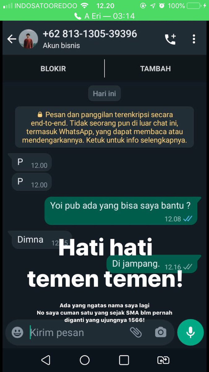 Irpanalfn's tweet photo. Assalamualaikum temen temen hati hati kalau dichat sama orang dengan no ini bukan aku, udah ada yang ketipu 3 orang sampe keluar uang 1.9jt, dia modus nya minjem uang. Boleh kalo berkenan dibantu diretweet dan chat atau telponin terimakasih 🙏🏻 https://t.co/cF3JyxnVSR