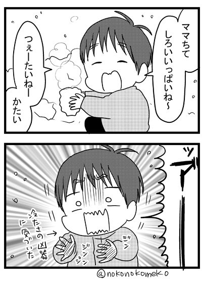 初めて雪に出会った2歳次男(当時 