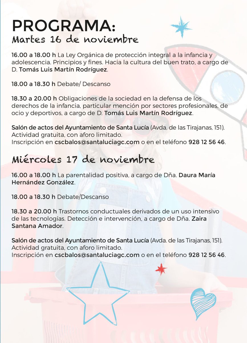 CSCBalos's tweet photo. El @santaluciagc, desde su área de #ParticipaciónCiudadana organiza las XI JORNADAS DE LA INFANCIA DE SANTA LUCÍA con motivo de la Celebración del Día Internacional de los Derechos de la Infancia https://t.co/kSt2VGkMBB