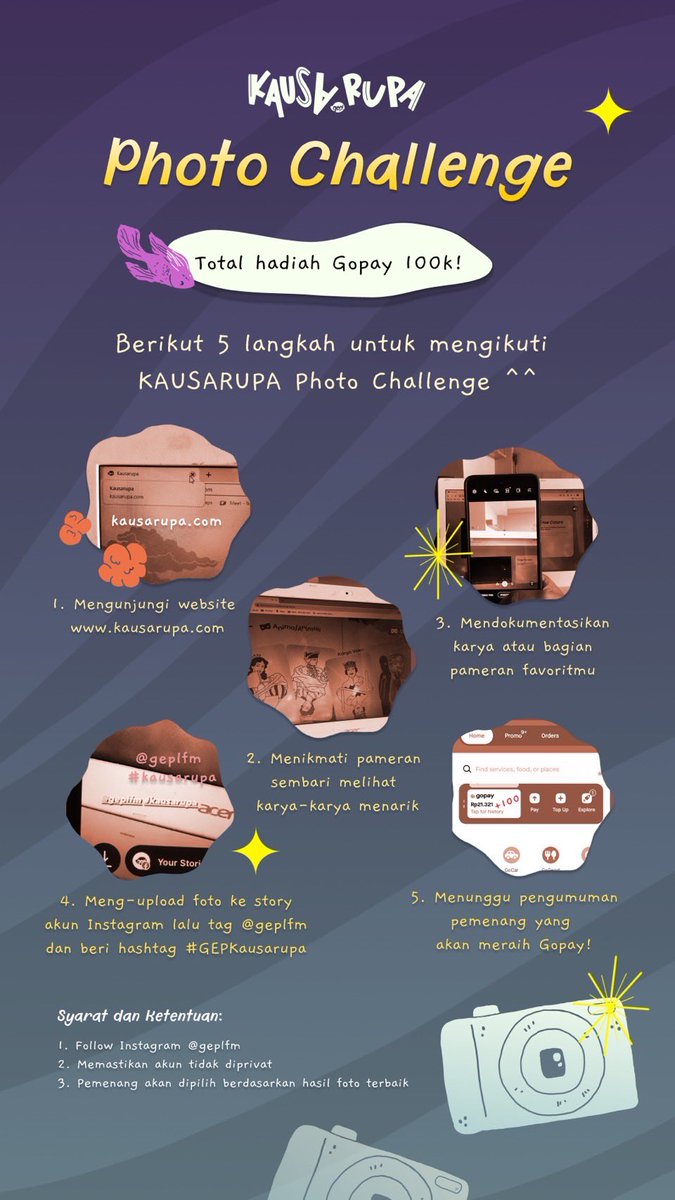 GEPLFMITB's tweet photo. Yuk sambil ikutan photo challenge GEP Kausarupa! Bakal ada hadiah gopay loh💸🤑

Tunggu apalagi? yuk ikutan sekarang!🤩

#GEPKausarupa #geplfmitb #lfmitb https://t.co/KOTUDI8vZC