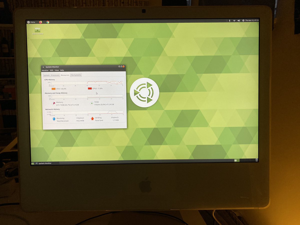 bjornbergstroem's tweet photo. Installed Ubuntu MATE 18.04 LTS on my iMac Intel 2006 (iMac 6.1), used a modded version to be able to install the 64 bit version on this machine, as it only has a 32 bit EFI. Next step is to find a way to control fan speed, as these iMacs tend to overheat the GPU. https://t.co/0qHyc1BbBs