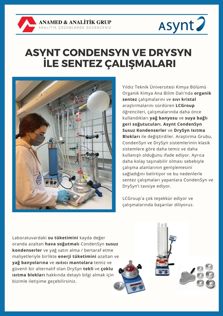 anamedanalitik's tweet photo. 🍀@Asynt #CondenSyn susuz kondenserler ve #DrySyn tekli ve çoklu ısıtma blokları hakkında detaylı bilgi almak için 👉 https://t.co/nAlF5SFKpT
#organik #kimya #sentez #laboratuvar https://t.co/s0Re95VRYN