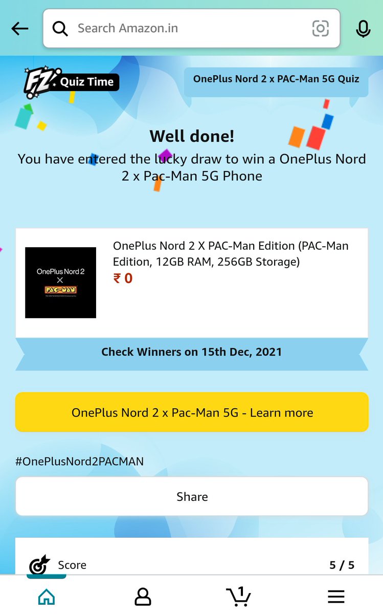mohit_mandavkar's tweet photo. @amazonIN @OnePlus_IN 
#AmazonIndia #OneplusNord2Pacman 
I played this interesting Quiz on Amazon-Play games at Amazon FunZone  
#AmazonMobileInsider #OneplusNord2Pacman 

https://t.co/HzTWxUkl3t

### https://t.co/rBHknCAJCf