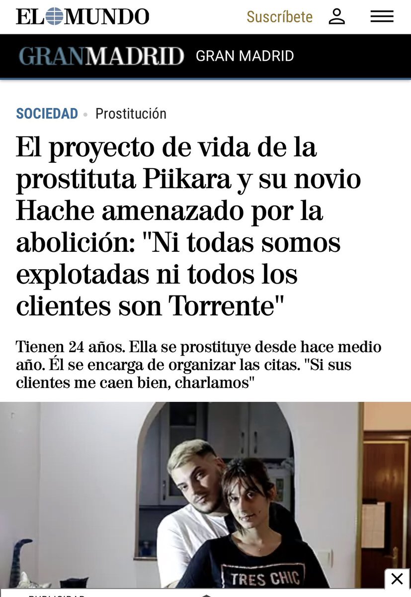 🟣 Señores de <a href="/elmundoes/">EL MUNDO</a> no sólo están ustedes blanqueando el proxenetismo y la explotación sexual de las mujeres,  si no que están dando cancha y convirtiendo en “romántico” algo que está penado (art. 187 del CP)