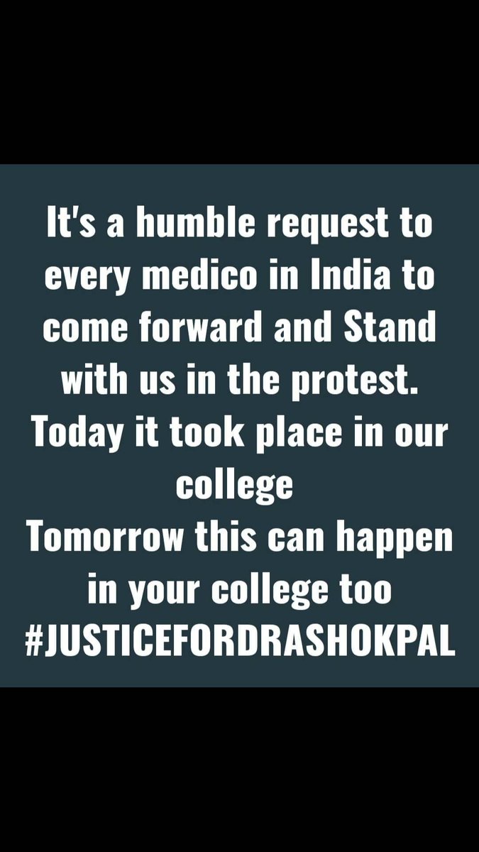 anchal2710's tweet photo. ARMYs we need your support 
We demand #justicefordrashokpal 
Please retweet and share as much as possible
I'm a medico ARMY,we medicos really need ur support
This news is not getting enough coverage as needed..we have to spread it to the higher authorities in order to get justice https://t.co/mFYCd5hvAI