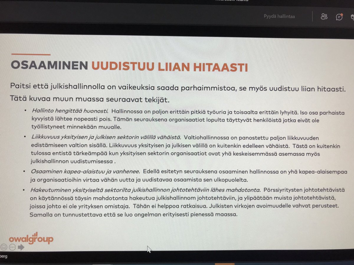 Tujappi's tweet image. Julkinen sektori kilpailee kyvykkyyksistä yksityisen sektorin ja kv-järjestöjen kanssa - ja häviää! Miten voisimme uudistua, emmekä jämähtää ja kapea-alaistua työtehtävissämme? ⁦@mikko_wennberg⁩ #sitralab